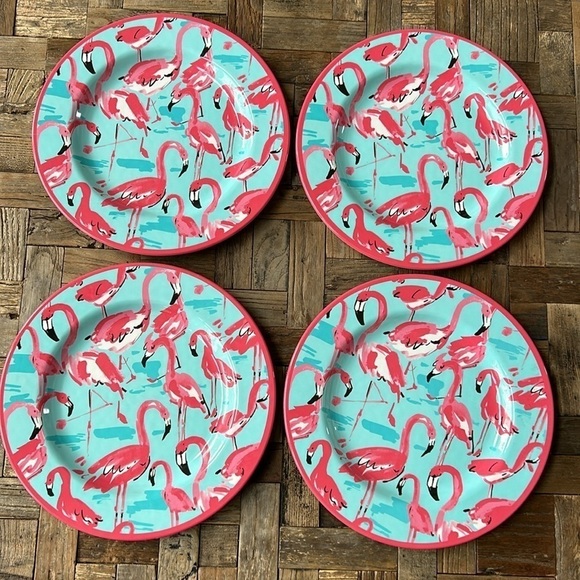 Isaac Mizrahi Flamingo Melamine Dinner Plates Beach Coastal - Picture 4 of 5